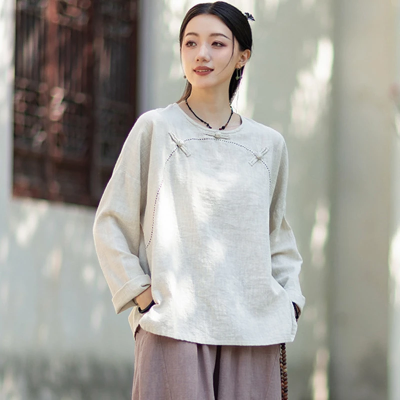 Женские повседневные хлопковые льняные футболки, Новое поступление, осень 2022, винтажный стиль, с круглым вырезом, однотонные женские топы с длинными рукавами, футболки M2013
Женские повседневные хлопковые льняные футболки, Новое поступление, осень 2022, винтажный стиль, с круглым вырезом, однотонные женские топы с длинными рукавами, футболки M2013