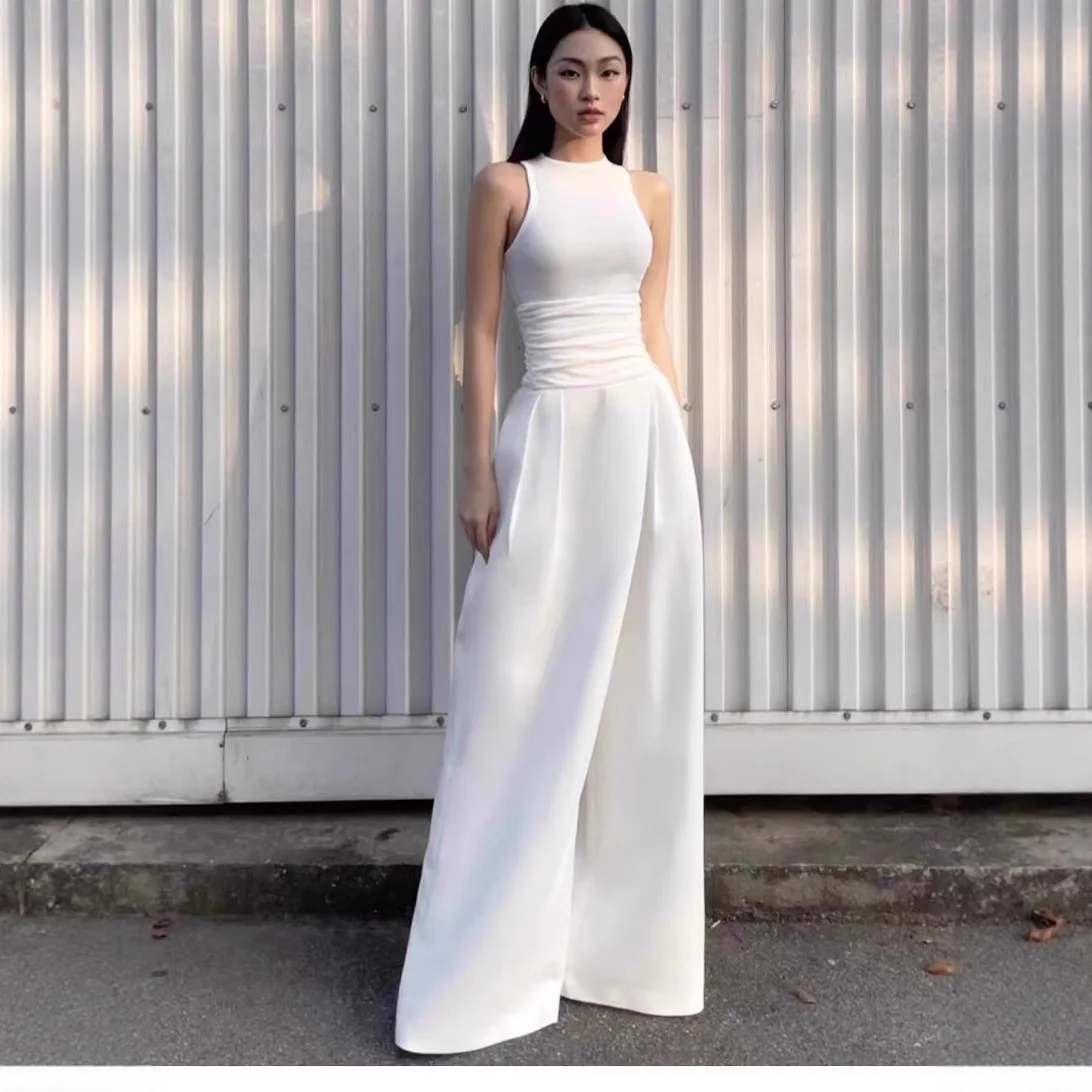 Elegant Two Piece Set Women O Neck Elastic Sleeveless Vest Shirt + Super High Waist Wide Leg Pants Set Female Trousers Outfit
Elegant Two Piece Set Women O Neck Elastic Sleeveless Vest Shirt + Super High Waist Wide Leg Pants Set Female Trousers Outfit