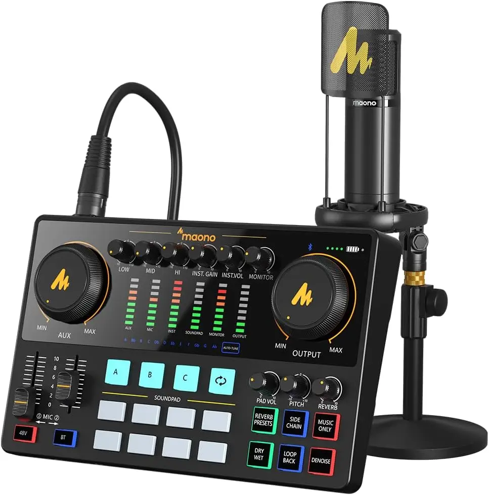 Podcast Equipment Bundle with Audio Interface and XLR Condenser Microphone, Caster with 48V Phantom Power, Bluetooth for Podcast
Podcast Equipment Bundle with Audio Interface and XLR Condenser Microphone, Caster with 48V Phantom Power, Bluetooth for Podcast