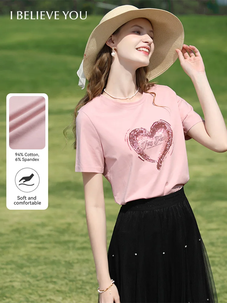 I BELIEVE YOU Women's T-shirt New Style For Summer Short Sleeved Pink Love Sequin Embroidery Sweet FashionableT-shirt 2251015980
I BELIEVE YOU Women's T-shirt New Style For Summer Short Sleeved Pink Love Sequin Embroidery Sweet FashionableT-shirt 2251015980