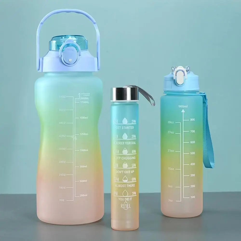 Three Piece Set Sports Water Bottle Set Large Capacity Scale Leak Proof Colorful Cup Gradient Color Frosted
Three Piece Set Sports Water Bottle Set Large Capacity Scale Leak Proof Colorful Cup Gradient Color Frosted