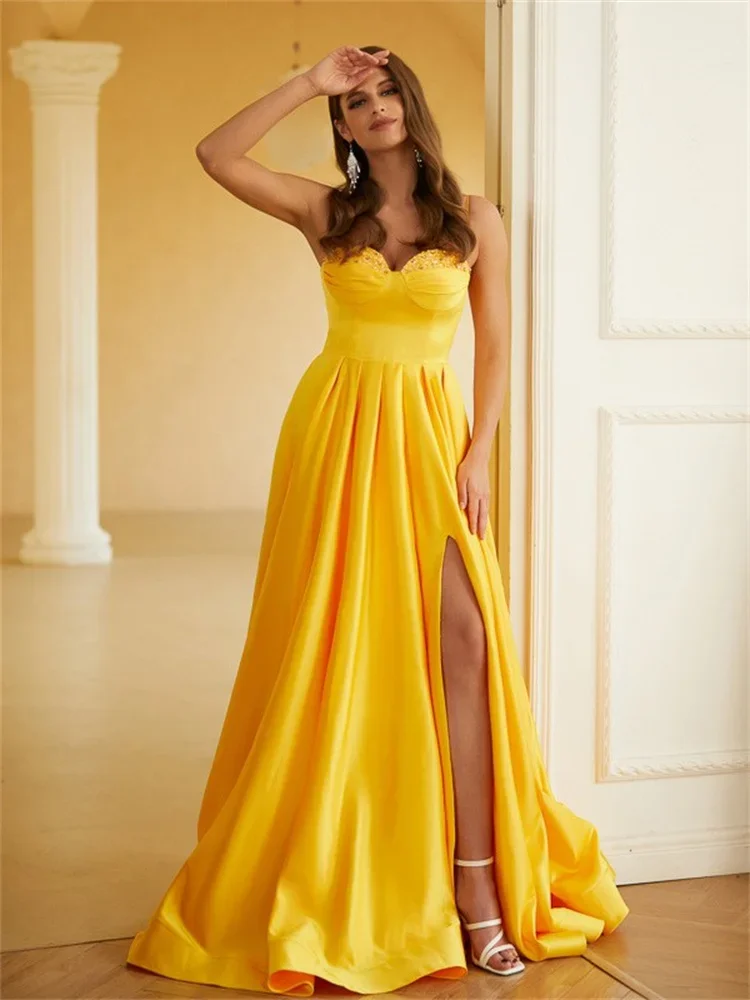 A-Line/Princess Satin Ruffles Straps Sleeveless Floor Length Sweep/Brush Train Dresses Elegant Women's Evening Prom Dress
A-Line/Princess Satin Ruffles Straps Sleeveless Floor Length Sweep/Brush Train Dresses Elegant Women's Evening Prom Dress