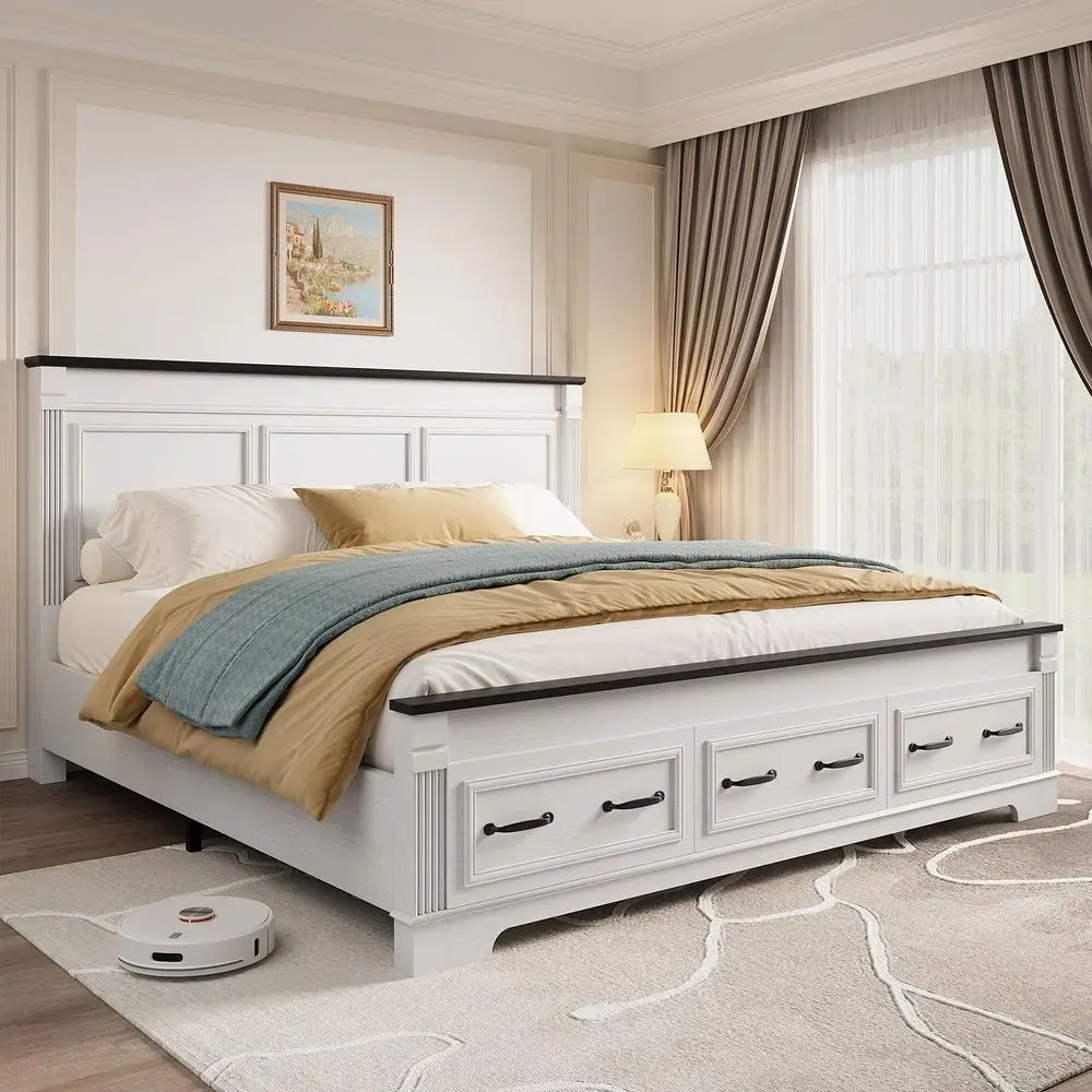 King Size Bed Frame 51 Tall Headboard,Rustic Wood Platform Bed Frame 3 Wooden Storage Drawers 20 Tall Roman Column Decoration F
King Size Bed Frame 51 Tall Headboard,Rustic Wood Platform Bed Frame 3 Wooden Storage Drawers 20 Tall Roman Column Decoration F