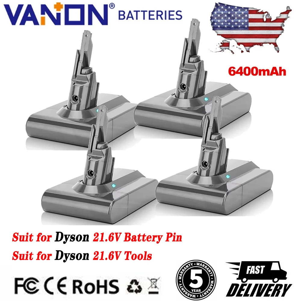 VANON, 4 упаковки, 6,4 Ач, замена для Dyson 21,6 В, штифт батареи V7, литий-ионный аккумулятор для Dyson SV11, костюм для пылесоса с моторной головкой для животных
VANON, 4 упаковки, 6,4 Ач, замена для Dyson 21,6 В, штифт батареи V7, литий-ионный аккумулятор для Dyson SV11, костюм для пылесоса с моторной головкой для животных