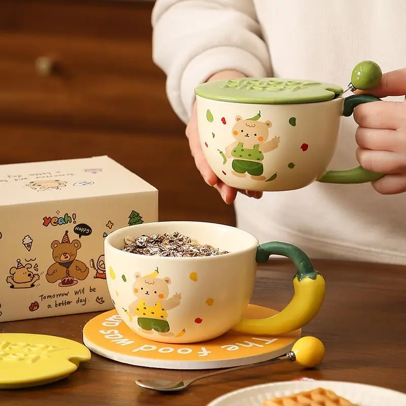 Cartoon Teddy Bear Ceramic Mug Creative Chili Shaped Handle with Lid Spoon Design Large Capacity Home Office Coffee Water Cup
Cartoon Teddy Bear Ceramic Mug Creative Chili Shaped Handle with Lid Spoon Design Large Capacity Home Office Coffee Water Cup