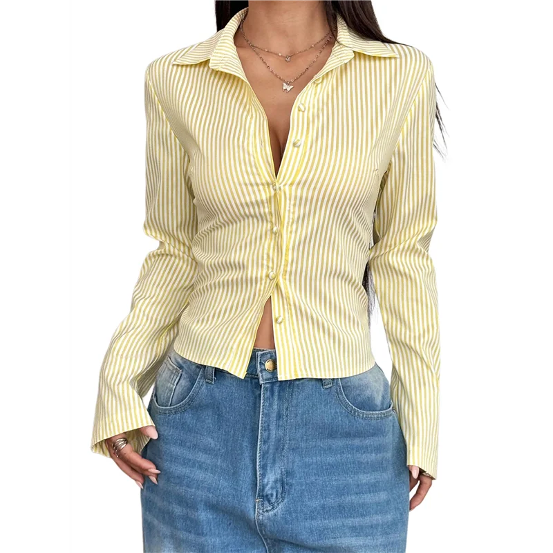 CGS-Women's Striped Button Down Crop Shirt Long Sleeve Fitted Blouse Work Shirt Top
CGS-Women's Striped Button Down Crop Shirt Long Sleeve Fitted Blouse Work Shirt Top