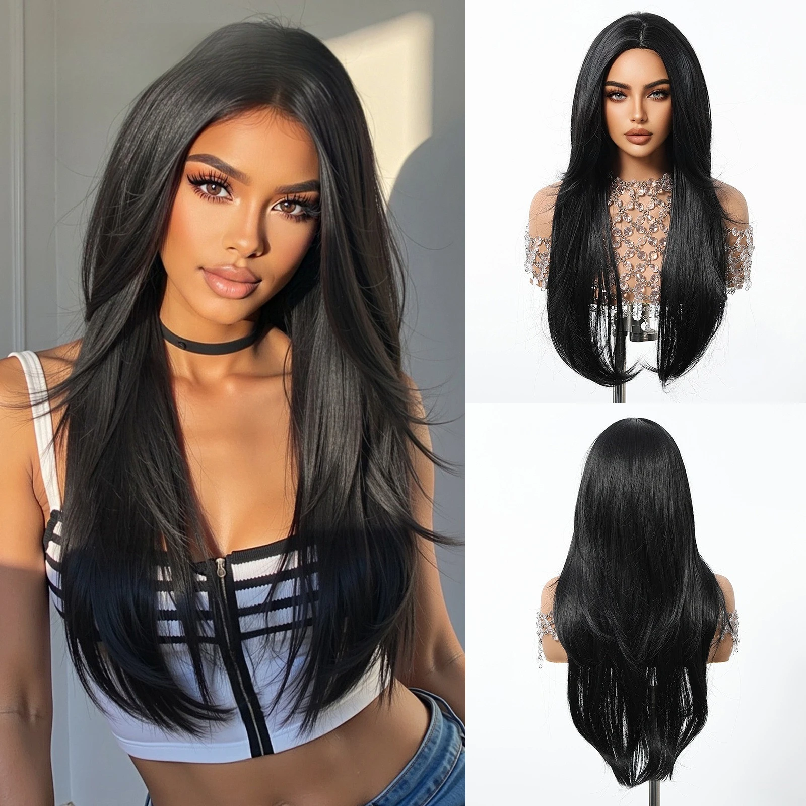 Hot-selling wig female long hair, medium black high-level temperament straight hair trimming full head hair
Hot-selling wig female long hair, medium black high-level temperament straight hair trimming full head hair