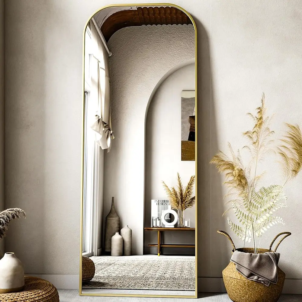 56x21 Inch Full-Length Wall or Floor Mirror with Arched Top, Gold Finish for Home Décor
56x21 Inch Full-Length Wall or Floor Mirror with Arched Top, Gold Finish for Home Décor