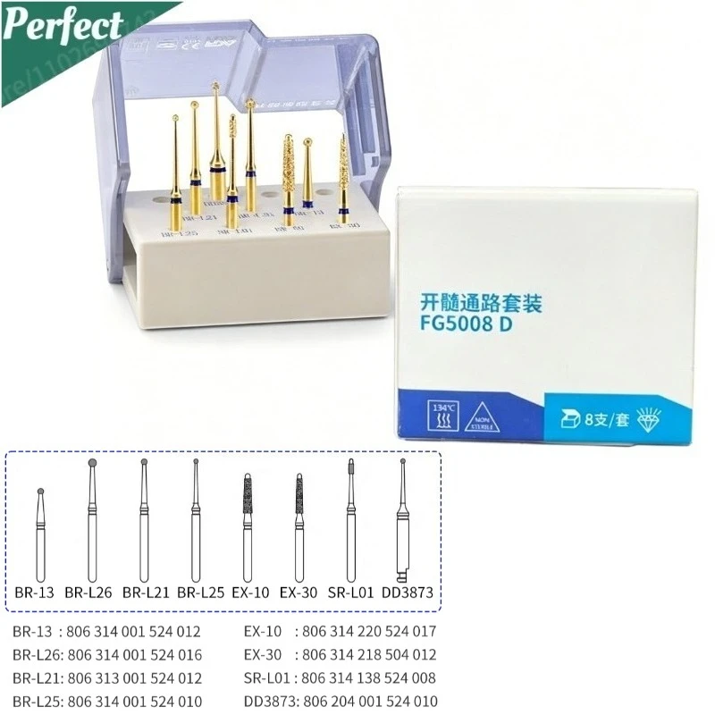 FG5008D Dental Pulpotomy Open Pulp Cavity Bur for Crown Preparation Ceramic Veneer Interproximal Reduction PreparationFG Bur Kit
FG5008D Dental Pulpotomy Open Pulp Cavity Bur for Crown Preparation Ceramic Veneer Interproximal Reduction PreparationFG Bur Kit