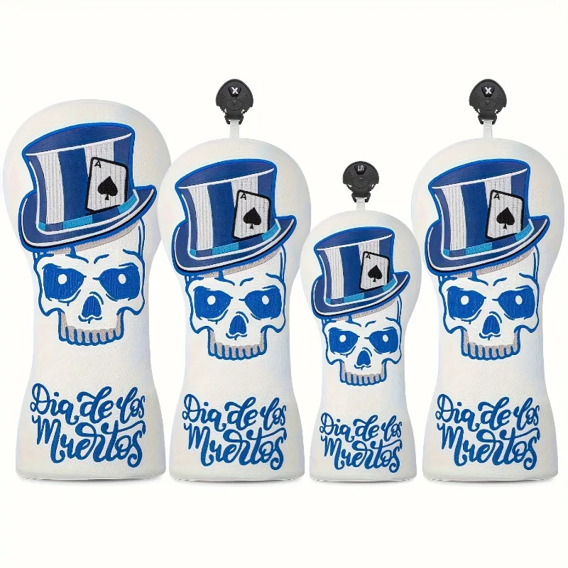 Golf Club Head Cover with Gothic Top Hat & Skull Design - Heavy-Duty Protective Driver, Case - White with Black/Blue Accent
Golf Club Head Cover with Gothic Top Hat & Skull Design - Heavy-Duty Protective Driver, Case - White with Black/Blue Accent