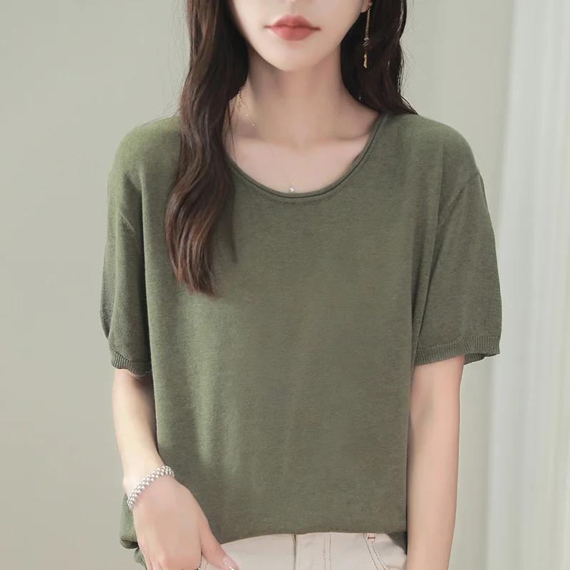 Women's T-shirt Summer New 100% Cotton Sweater Short Sleeve Solid Color Round Neck Women's Top Loose Shirt Fashion Pullover
Women's T-shirt Summer New 100% Cotton Sweater Short Sleeve Solid Color Round Neck Women's Top Loose Shirt Fashion Pullover