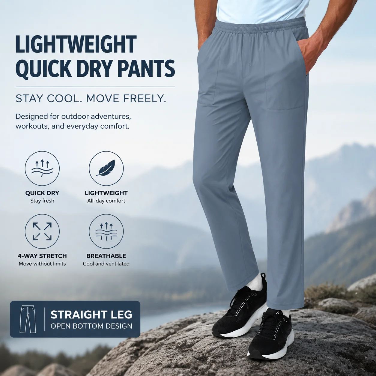 Premium Men's Lightweight Quick Dry Outdoor Pants Straight Leg Open Bottom Joggers with Side Pockets Athletic Stretch Trousers B
Premium Men's Lightweight Quick Dry Outdoor Pants Straight Leg Open Bottom Joggers with Side Pockets Athletic Stretch Trousers B