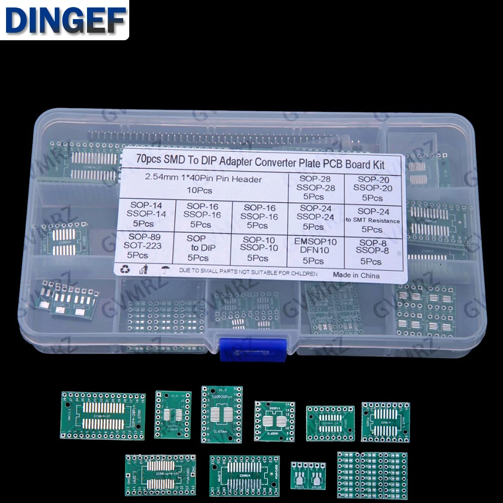 70PCS SMD to DIP Adapter Converter Plate PCB Board kit SOP14 SOP28 SOP10 SOP8 SOP28 SOP20 SOP SOP16 SOP24
70PCS SMD to DIP Adapter Converter Plate PCB Board kit SOP14 SOP28 SOP10 SOP8 SOP28 SOP20 SOP SOP16 SOP24