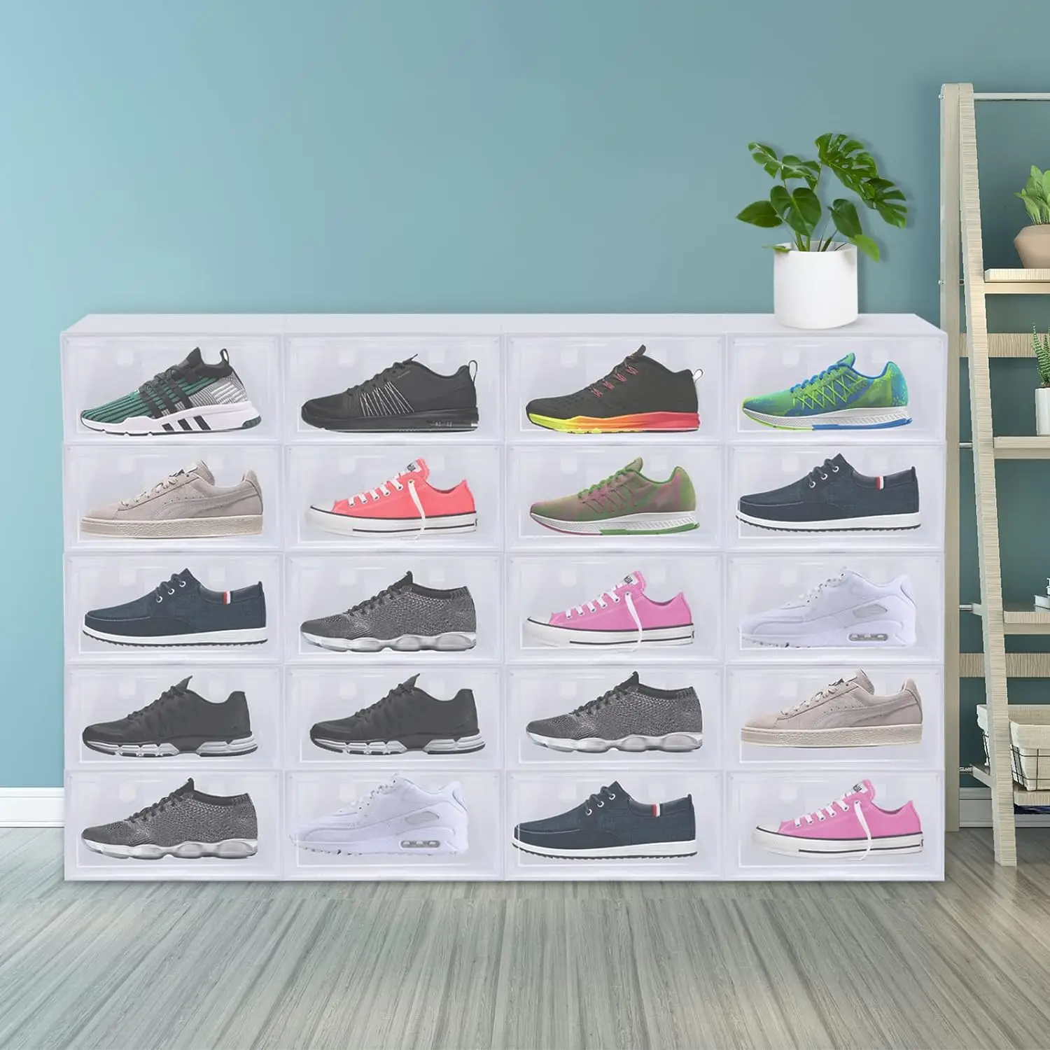 20 PCS Shoe Storage Box White Transparent Sneakers Display Case Stackable Shoe Box Flip-top Design Single Door Side Opening
20 PCS Shoe Storage Box White Transparent Sneakers Display Case Stackable Shoe Box Flip-top Design Single Door Side Opening