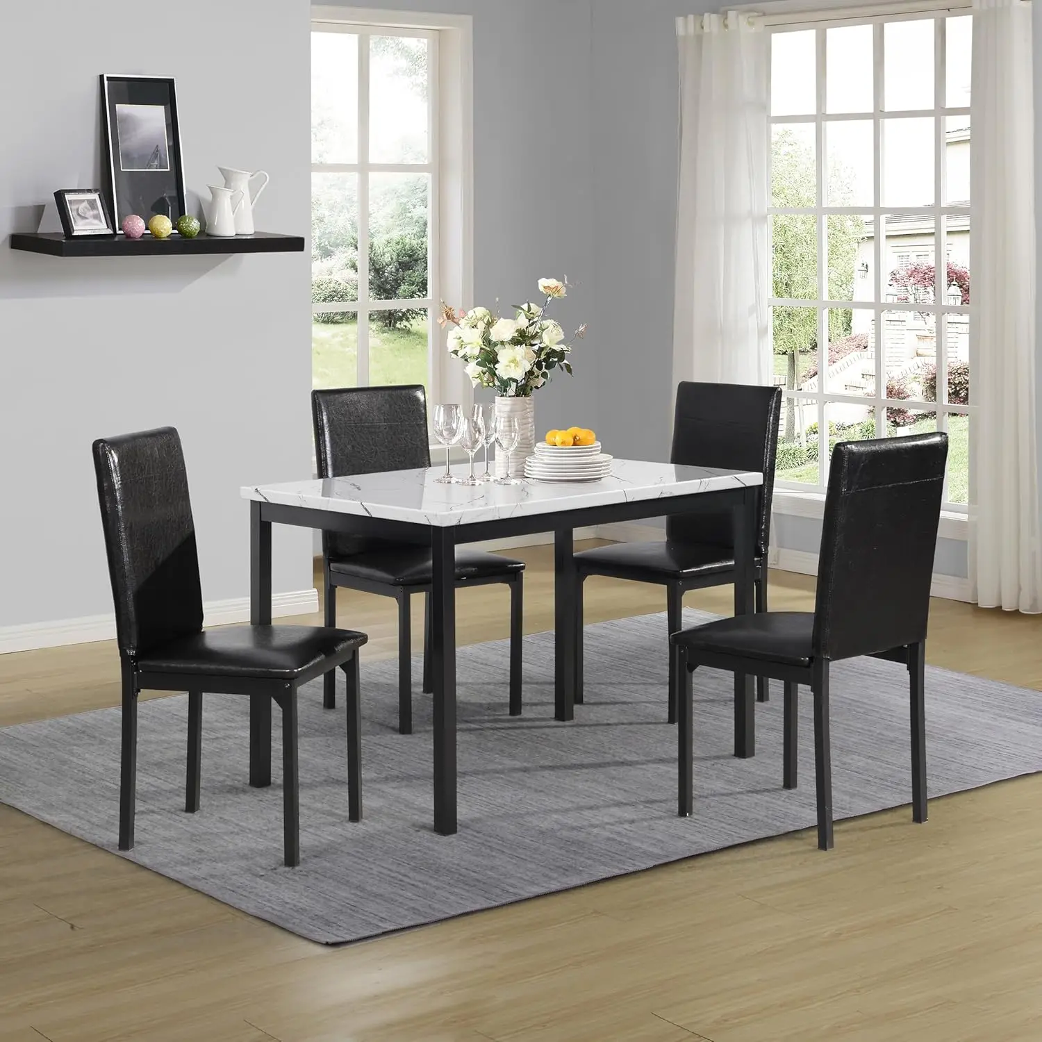 5 Piece Citico Metal Dinette Set with Laminated Faux Marble Top, White Table with Black Chairs
5 Piece Citico Metal Dinette Set with Laminated Faux Marble Top, White Table with Black Chairs