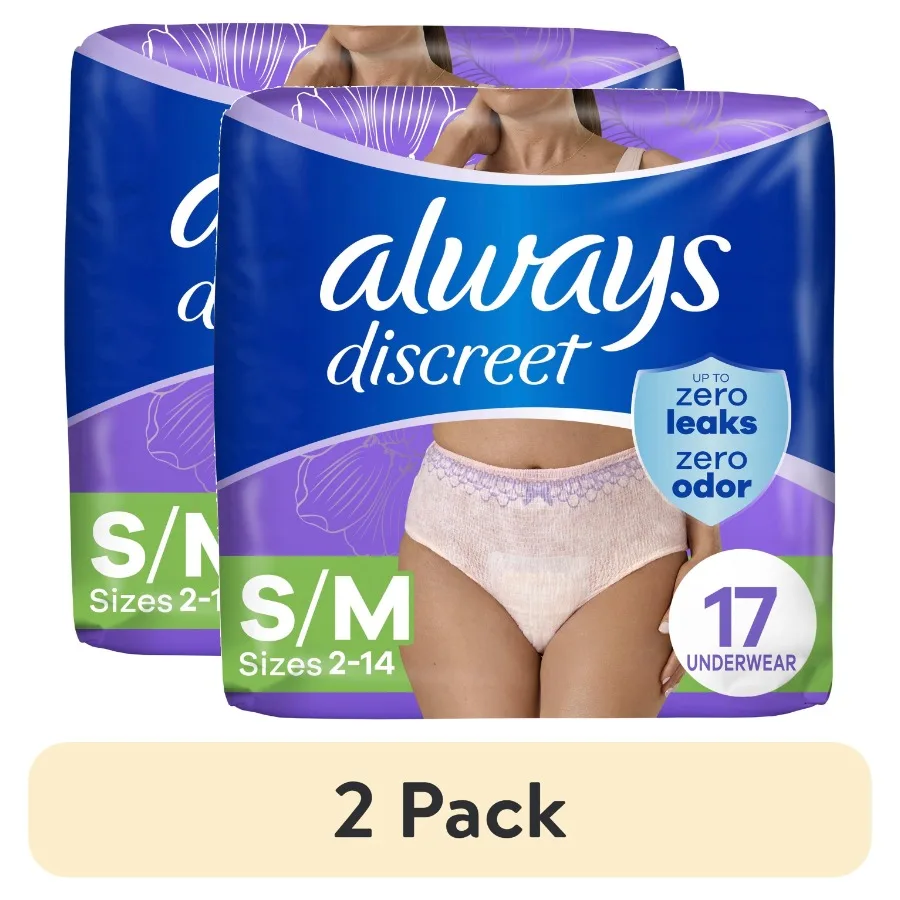 2 pack Adult Incontinence Underwear for Women and Postpartum Underwear, s/m, up to 100% Bladder Leak Protection, 17 Count
2 pack Adult Incontinence Underwear for Women and Postpartum Underwear, s/m, up to 100% Bladder Leak Protection, 17 Count