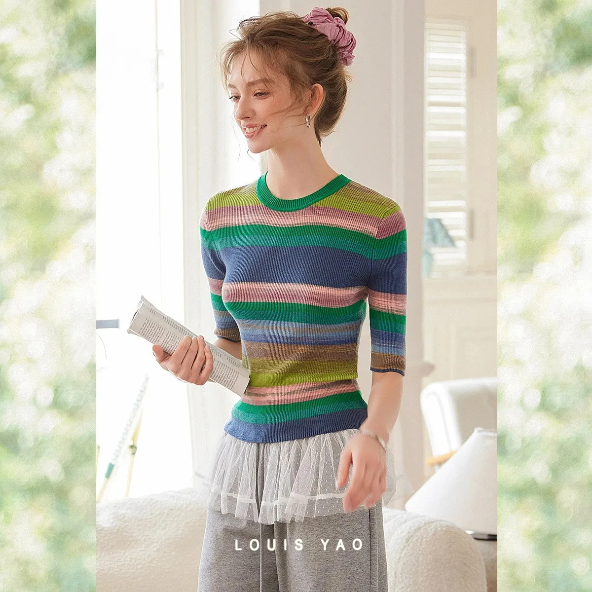 Женские вязаные свитера LOUIS YAO в полоску, осень-зима 2026, с рукавом до локтя, из смесовой шерсти, приталенные, вязаные пуловеры
Женские вязаные свитера LOUIS YAO в полоску, осень-зима 2026, с рукавом до локтя, из смесовой шерсти, приталенные, вязаные пуловеры