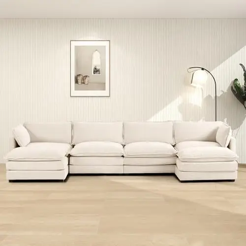 148'' Sectional Cloud Couch with 2 Ottomans, Oversized 4 Seat Sleeper Sofa with 2 Throw Pillows, Convertible
148'' Sectional Cloud Couch with 2 Ottomans, Oversized 4 Seat Sleeper Sofa with 2 Throw Pillows, Convertible