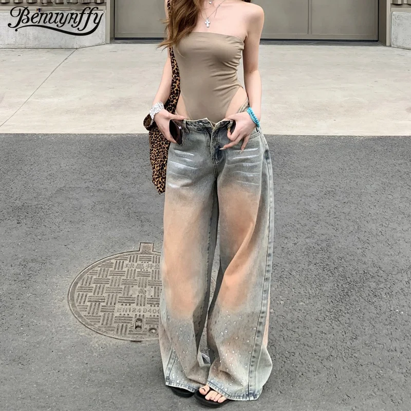 Benuynffy Streetwear Rhinestones Baggy Jeans Women's Summer 2025 American Retro High Waist Do Old Washed Loose Wide-leg Pants
Benuynffy Streetwear Rhinestones Baggy Jeans Women's Summer 2025 American Retro High Waist Do Old Washed Loose Wide-leg Pants