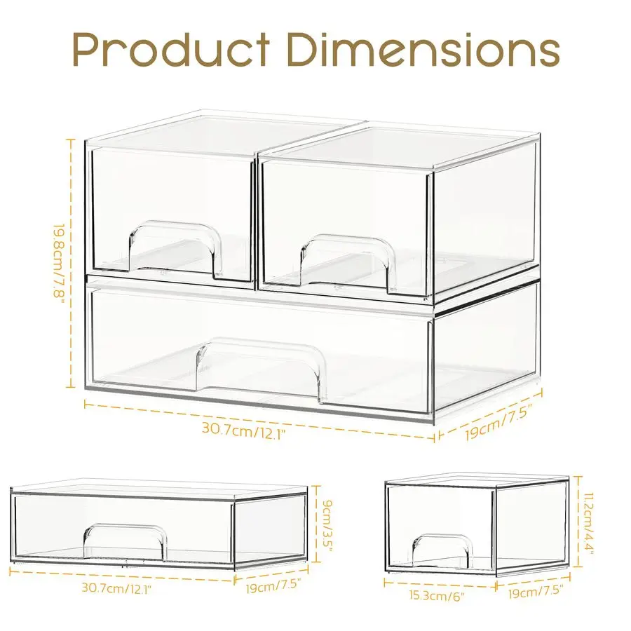 Stackable Storage Drawers, 3 Pack Clear Acrylic Makeup amp Bathroom Organizer, Versatile Storage Bins for Vanity, Under Sink, Ki
Stackable Storage Drawers, 3 Pack Clear Acrylic Makeup amp Bathroom Organizer, Versatile Storage Bins for Vanity, Under Sink, Ki