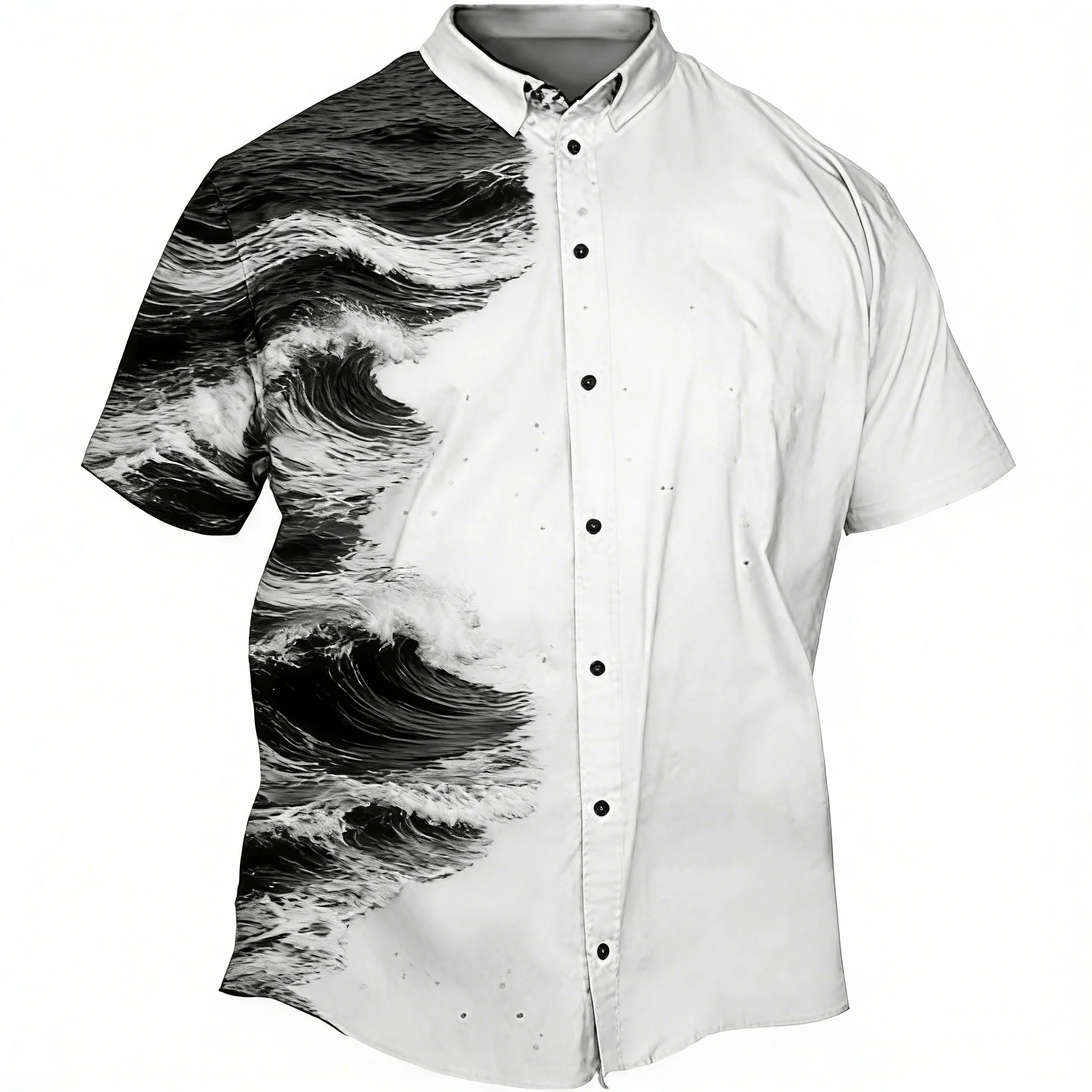 Men's Black-White Splice Print Short Sleeve Shirt, Spring Summer Minimal Beach Casual Top, Pocket Lapel Style
Men's Black-White Splice Print Short Sleeve Shirt, Spring Summer Minimal Beach Casual Top, Pocket Lapel Style