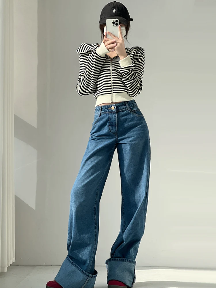 Paris Street Sle Straight Leg Cuffed Jeans Loose Slim Wide Leg Floor Length Pants Waed Blue Denim Casual Loose Fit Trousers
Paris Street Sle Straight Leg Cuffed Jeans Loose Slim Wide Leg Floor Length Pants Waed Blue Denim Casual Loose Fit Trousers