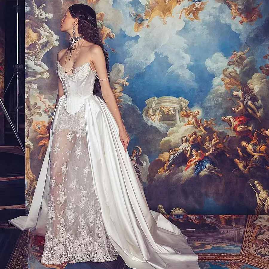 Luxury A-line Wedding Dress Strapless Lace Evening Dress 2024 Sweep Train Tulle Stain Zipper Bridal Gown Vestidos De Novia
Luxury A-line Wedding Dress Strapless Lace Evening Dress 2024 Sweep Train Tulle Stain Zipper Bridal Gown Vestidos De Novia