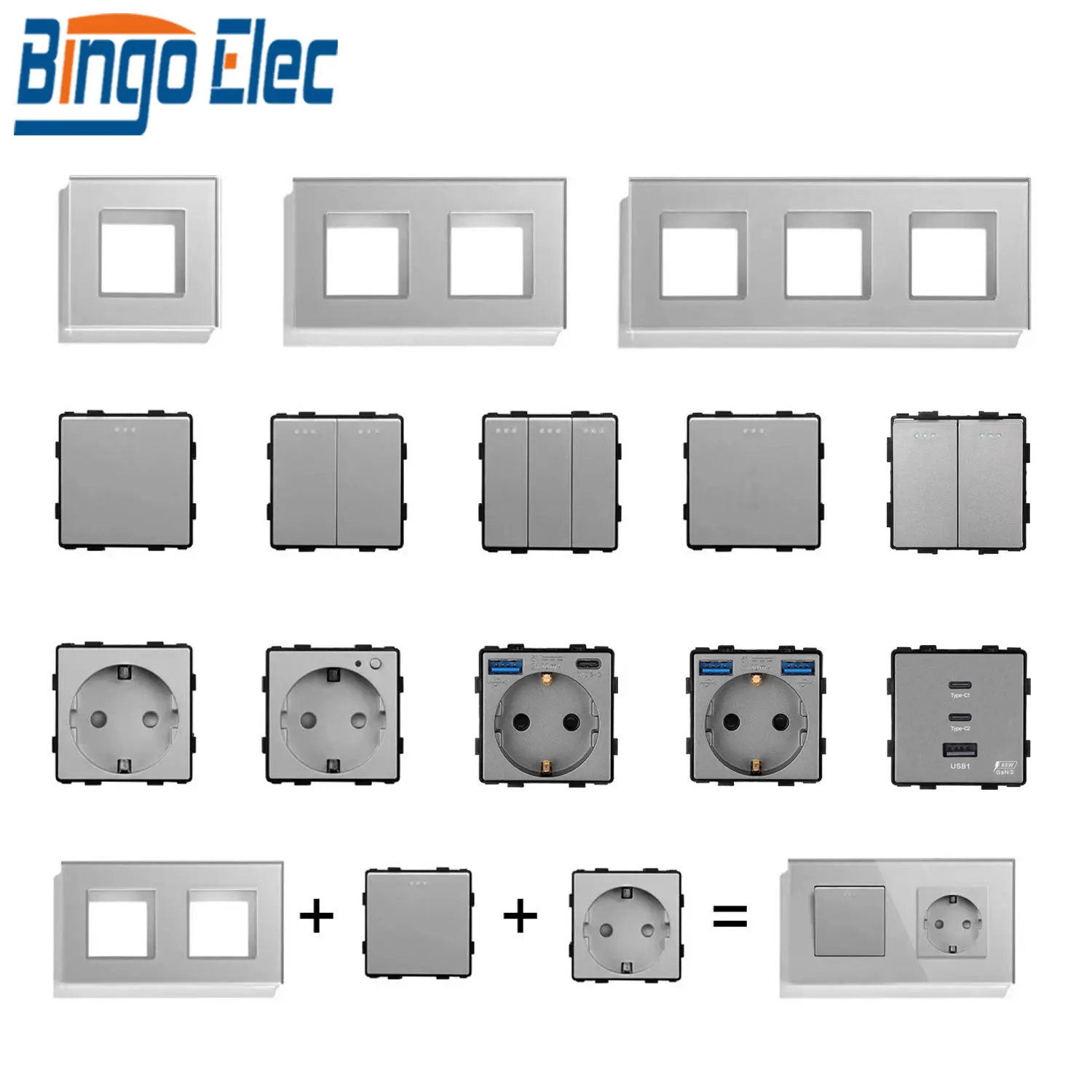 BINGOELCE EU Wall Socket With Type-C/USB/ST/CAT6/HDMI Glass Frame Multi-Port Function Parts Wall Panel Home Improvement Grey
BINGOELCE EU Wall Socket With Type-C/USB/ST/CAT6/HDMI Glass Frame Multi-Port Function Parts Wall Panel Home Improvement Grey