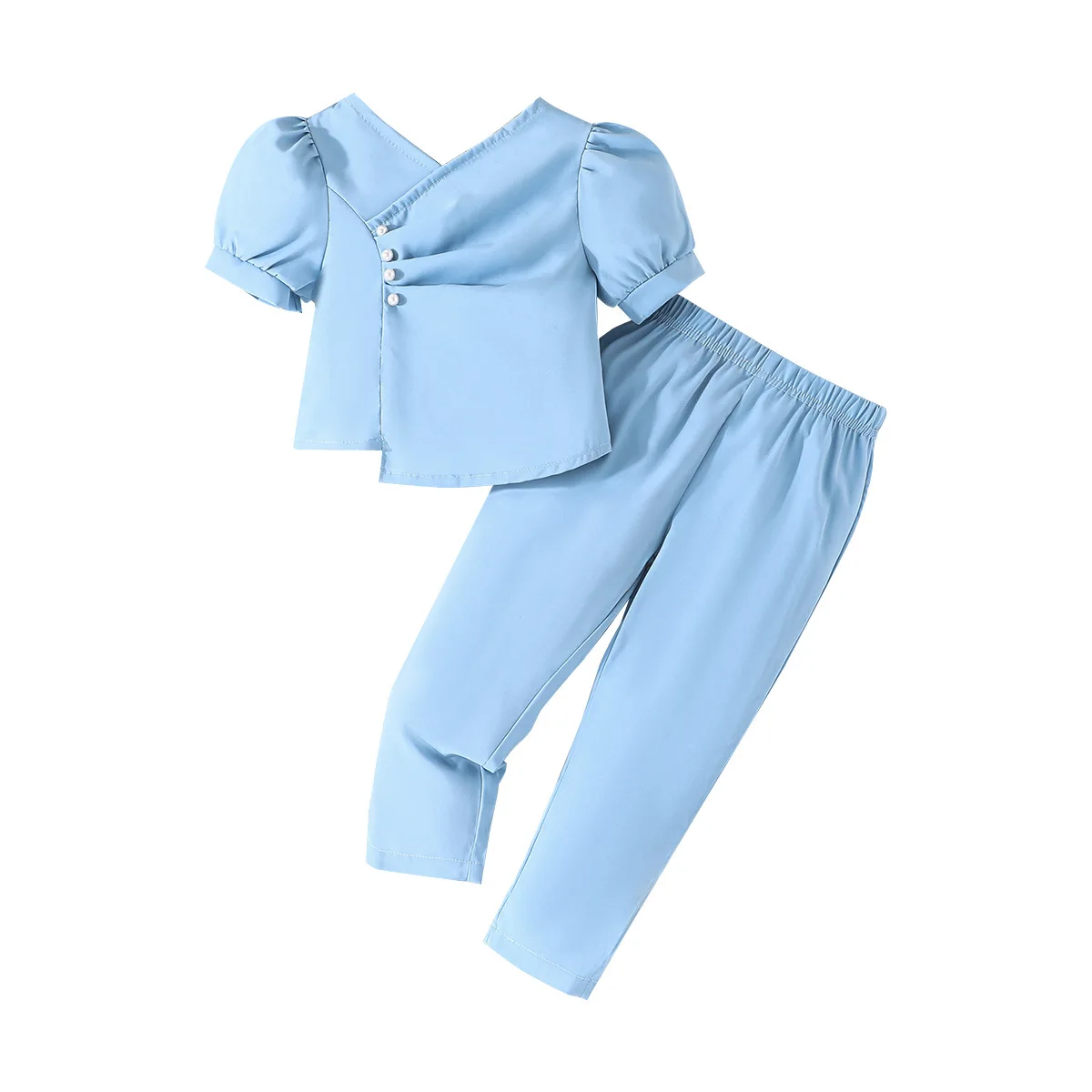 2024 New Girl's Fashion Short Sleeves and Long Pants Children's Top Wrinkle Set with Pearl Buckle
2024 New Girl's Fashion Short Sleeves and Long Pants Children's Top Wrinkle Set with Pearl Buckle
