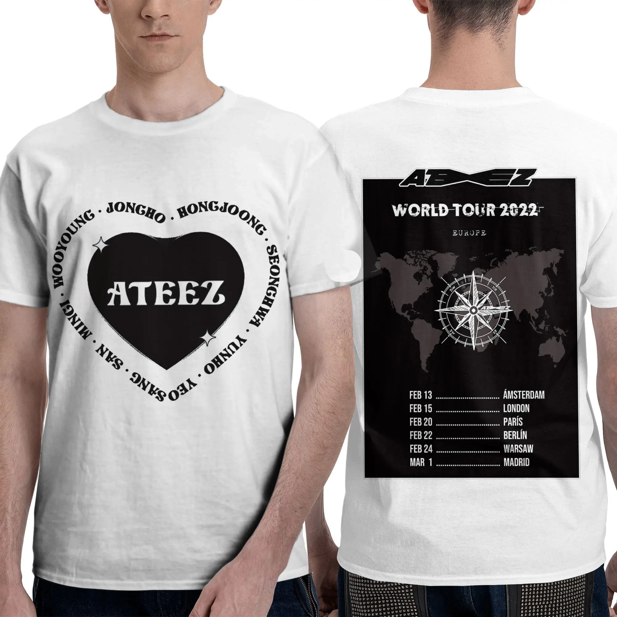 Европейская мужская футболка с юмором ATEEZ WORLD TOUR 2022, футболки с короткими рукавами и круглым вырезом, топы из 100% хлопка с графическим рисунком
Европейская мужская футболка с юмором ATEEZ WORLD TOUR 2022, футболки с короткими рукавами и круглым вырезом, топы из 100% хлопка с графическим рисунком