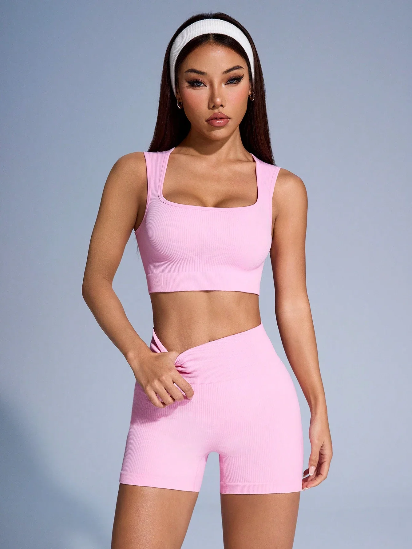 Ribbed Yoga Tank Top And Shorts Set Women Workout Sporty Seamless High-Rise Waist
Ribbed Yoga Tank Top And Shorts Set Women Workout Sporty Seamless High-Rise Waist