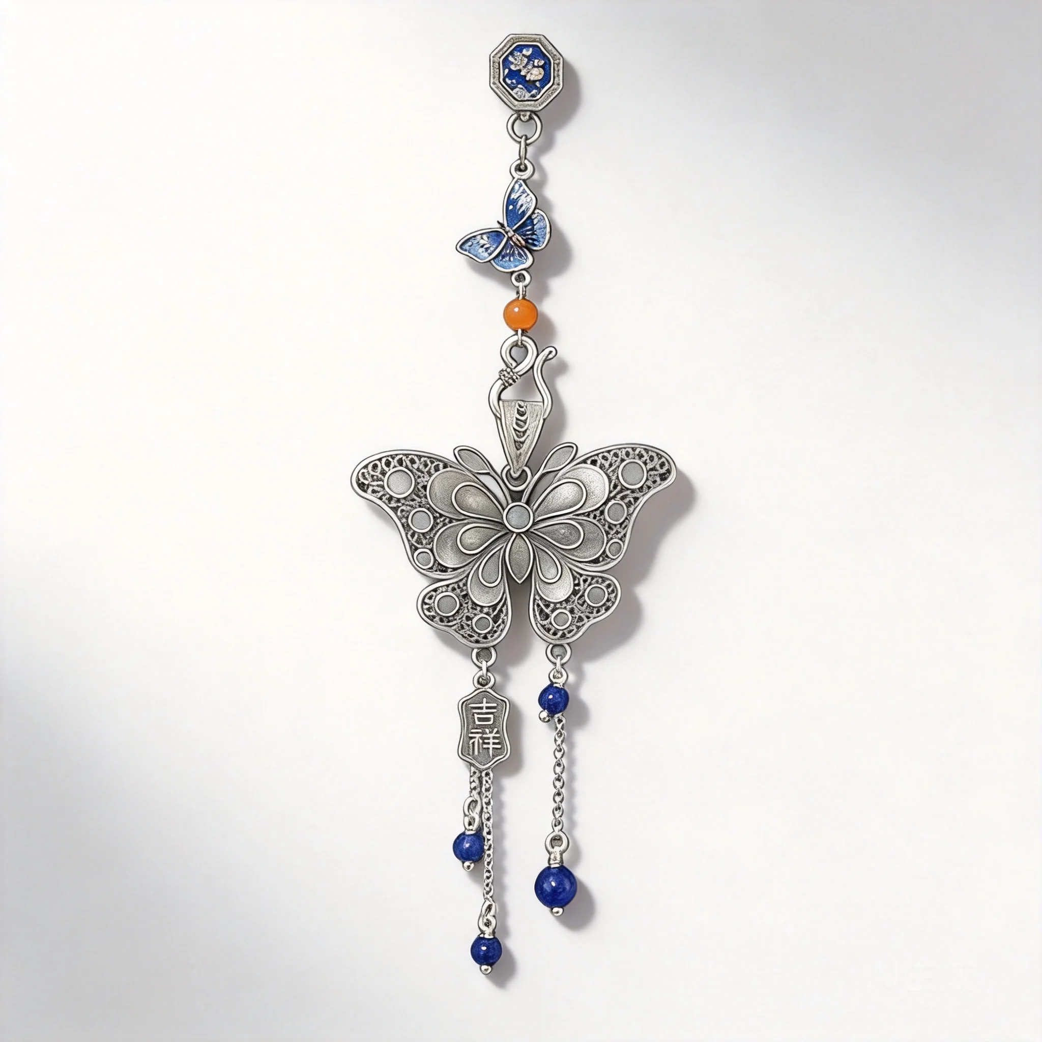 Chinese Traditional Auspicious S925 Sterling Silver Filigree Craft Butterfly Cheongsam Bust Pendant Tassel Hanfu Retro Lucky Ble
Chinese Traditional Auspicious S925 Sterling Silver Filigree Craft Butterfly Cheongsam Bust Pendant Tassel Hanfu Retro Lucky Ble