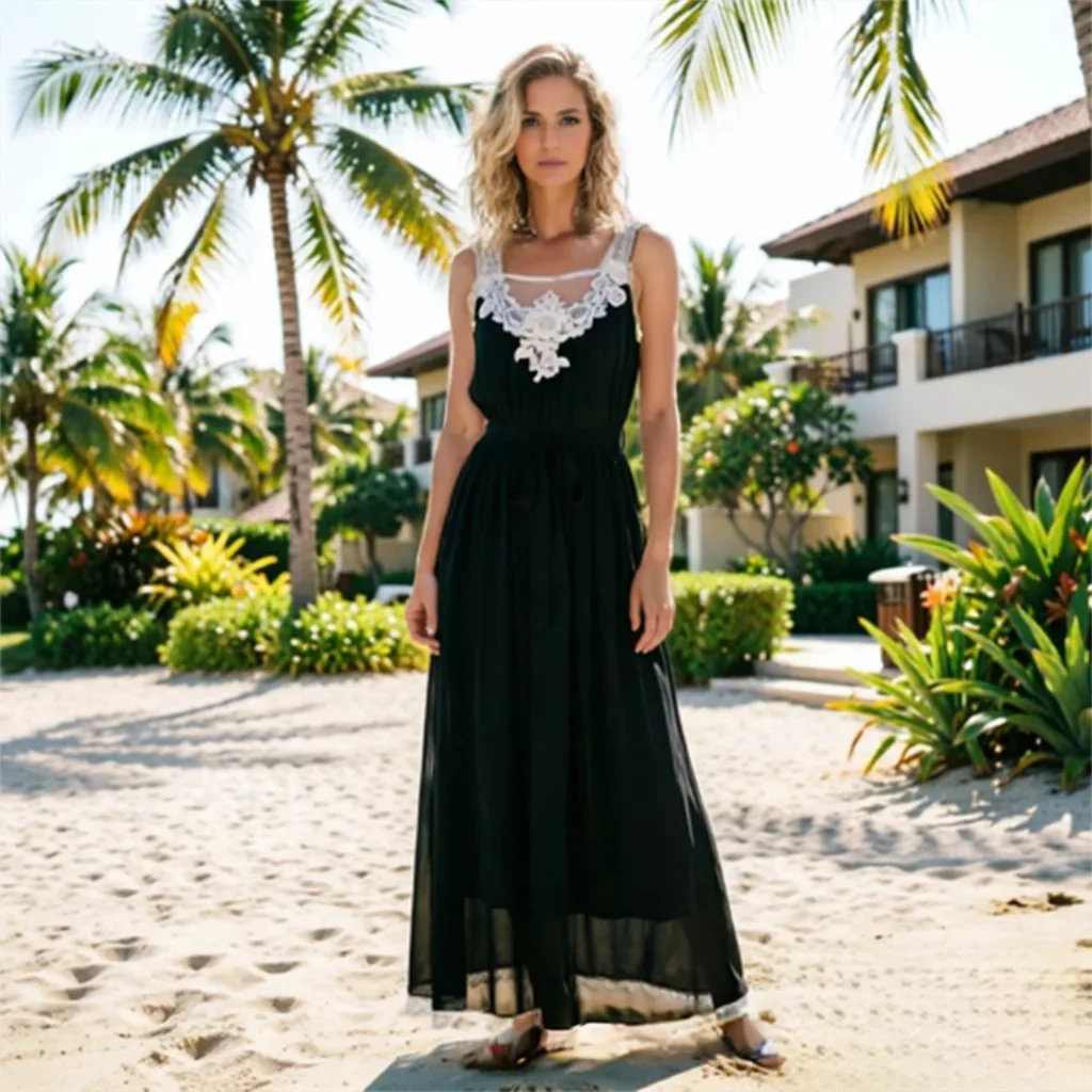 French Style Lace Patchwork Dress for Women Summer 2026 New Design Strappy Black Long Dress Beach Vacation Maxi Dresses
French Style Lace Patchwork Dress for Women Summer 2026 New Design Strappy Black Long Dress Beach Vacation Maxi Dresses