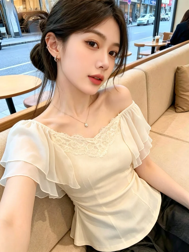 Lace Splice One Shoulder Short Sleeve T Shirt Women Summer Pure Desire Slimming Personality Top Self Preservation Style
Lace Splice One Shoulder Short Sleeve T Shirt Women Summer Pure Desire Slimming Personality Top Self Preservation Style