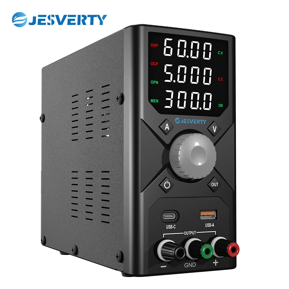 High-Clarity 4-Digit Display DC Power Supply by Jesverty, 0-60V 0-5A with Battery Charging Function for Safety
High-Clarity 4-Digit Display DC Power Supply by Jesverty, 0-60V 0-5A with Battery Charging Function for Safety