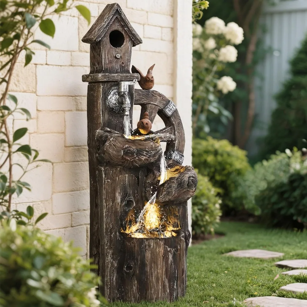 Outdoor Water Fountain, Decorative Garden Birdhouse, 3-Tier Cascading Waterfall with LED Lights and Water Wheel, Soothing Tranq
Outdoor Water Fountain, Decorative Garden Birdhouse, 3-Tier Cascading Waterfall with LED Lights and Water Wheel, Soothing Tranq