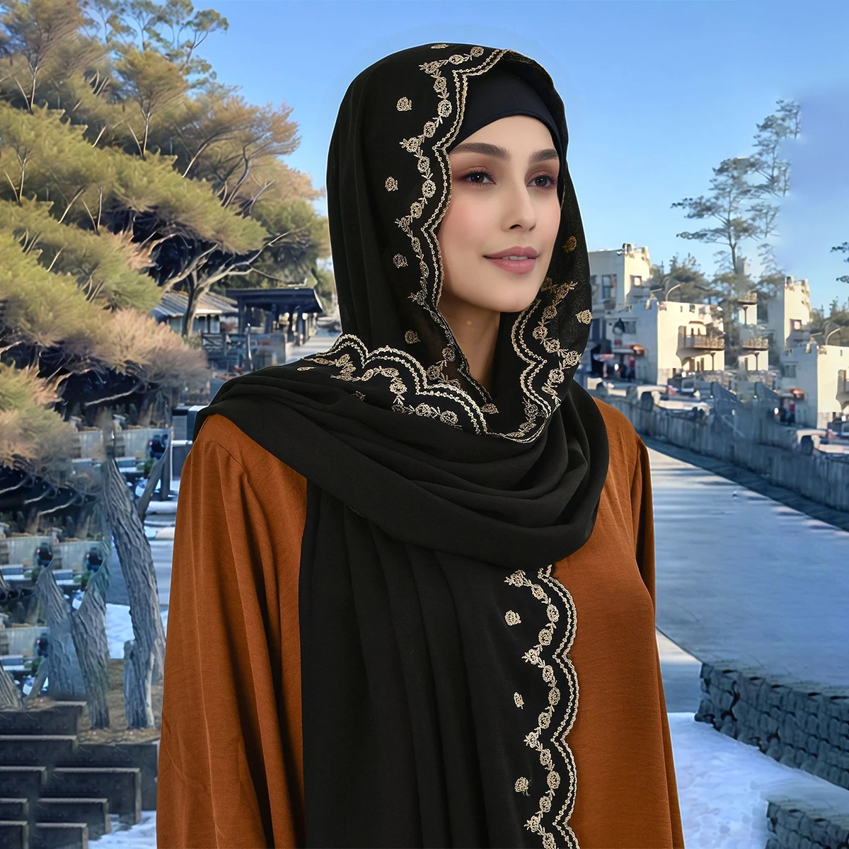 175*70cm Muslim Chiffon Shawl Hijab Women Floral Embroidery Edge Chiffon Scarf Luxury Shimmer Edge Headscarf Solid Turban Wraps
175*70cm Muslim Chiffon Shawl Hijab Women Floral Embroidery Edge Chiffon Scarf Luxury Shimmer Edge Headscarf Solid Turban Wraps