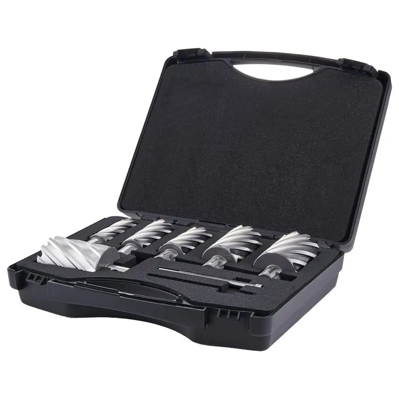 Annular Cutter Set, 6 pcs Universal Shank Mag Drill Bits, 1" to 2" Cutting Diameter, 2" Cutting Depth, M2AL High-Speed Steel, with 2 Pilot Pins and Portable Case, for Using with Magnetic Drills
Annular Cutter Set, 6 pcs Universal Shank Mag Drill Bits, 1" to 2" Cutting Diameter, 2" Cutting Depth, M2AL High-Speed Steel, with 2 Pilot Pins and Portable Case, for Using with Magnetic Drills