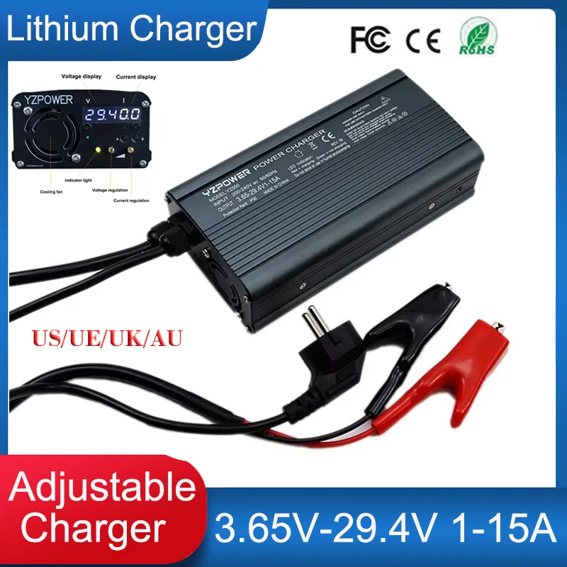 Adjustable Charger 3.65V-29.4V 1-15A Lifepo4 Lithium Battery Pack LED For 3.65V 14.6V 29.2V Lithium iron Cells Aluminum Shell
Adjustable Charger 3.65V-29.4V 1-15A Lifepo4 Lithium Battery Pack LED For 3.65V 14.6V 29.2V Lithium iron Cells Aluminum Shell