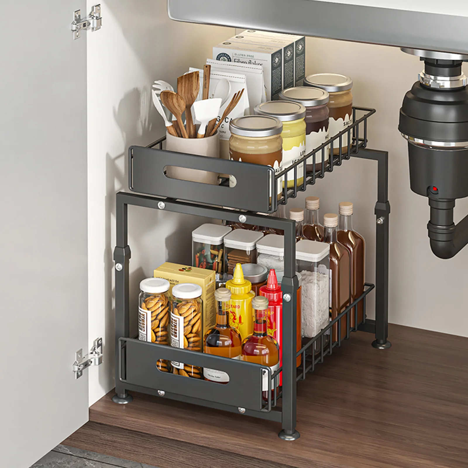 Durable Kitchen cabinet under basket sink rack Adjustable double-layer dish seasoning storage rack Pull-out layered rack
Durable Kitchen cabinet under basket sink rack Adjustable double-layer dish seasoning storage rack Pull-out layered rack