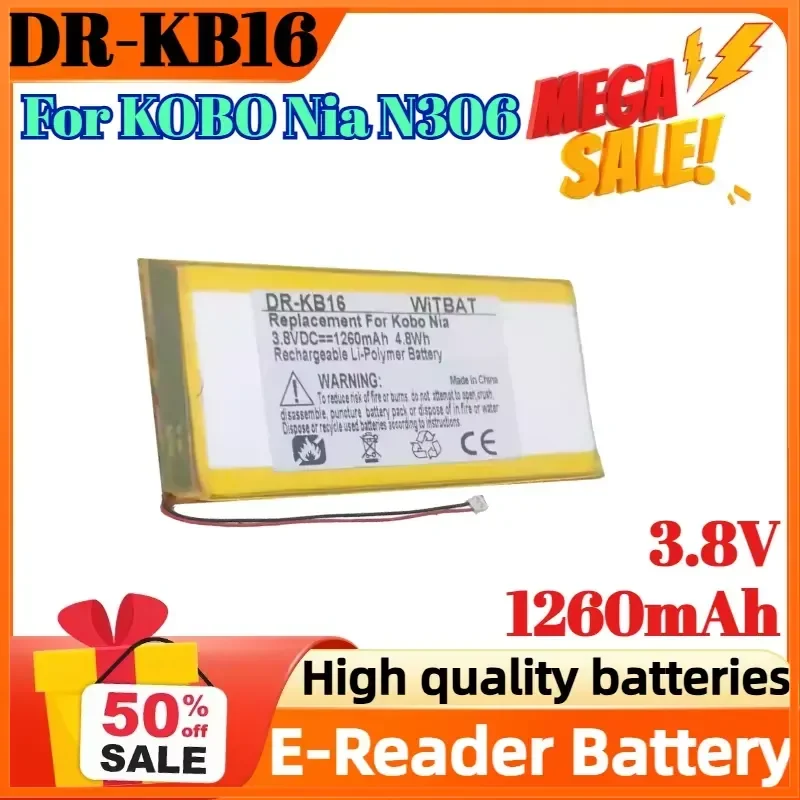 DR-KB16 3.8V 1260mAh Digital Battery for KOBO Nia N306 E-Reader Battery
DR-KB16 3.8V 1260mAh Digital Battery for KOBO Nia N306 E-Reader Battery