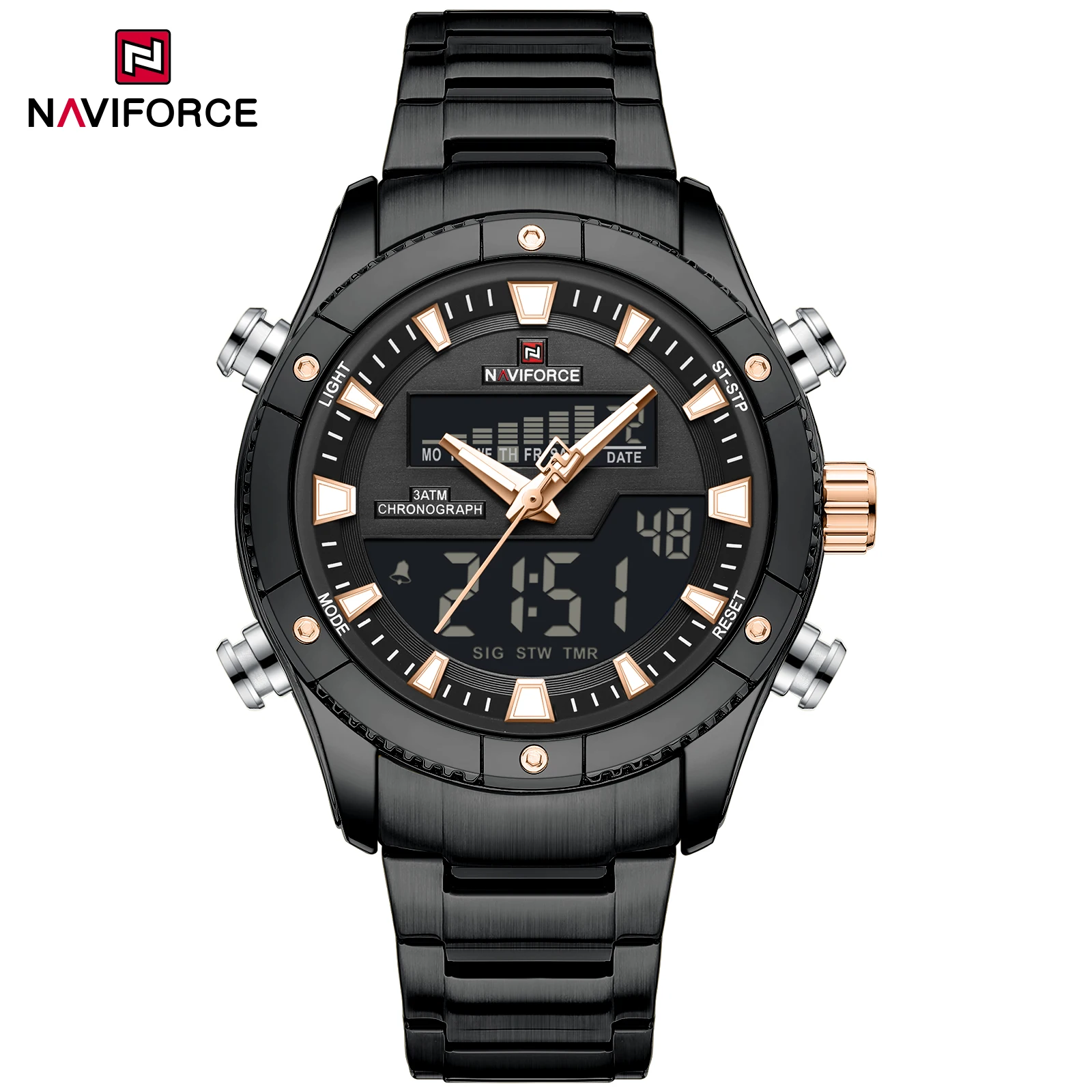 NAVIFORCE 9259 Fashion Men's Electronic Quartz Watch Luminous Calendar Waterproof Stainless Steel Strap Casual Watches for Man
NAVIFORCE 9259 Fashion Men's Electronic Quartz Watch Luminous Calendar Waterproof Stainless Steel Strap Casual Watches for Man
