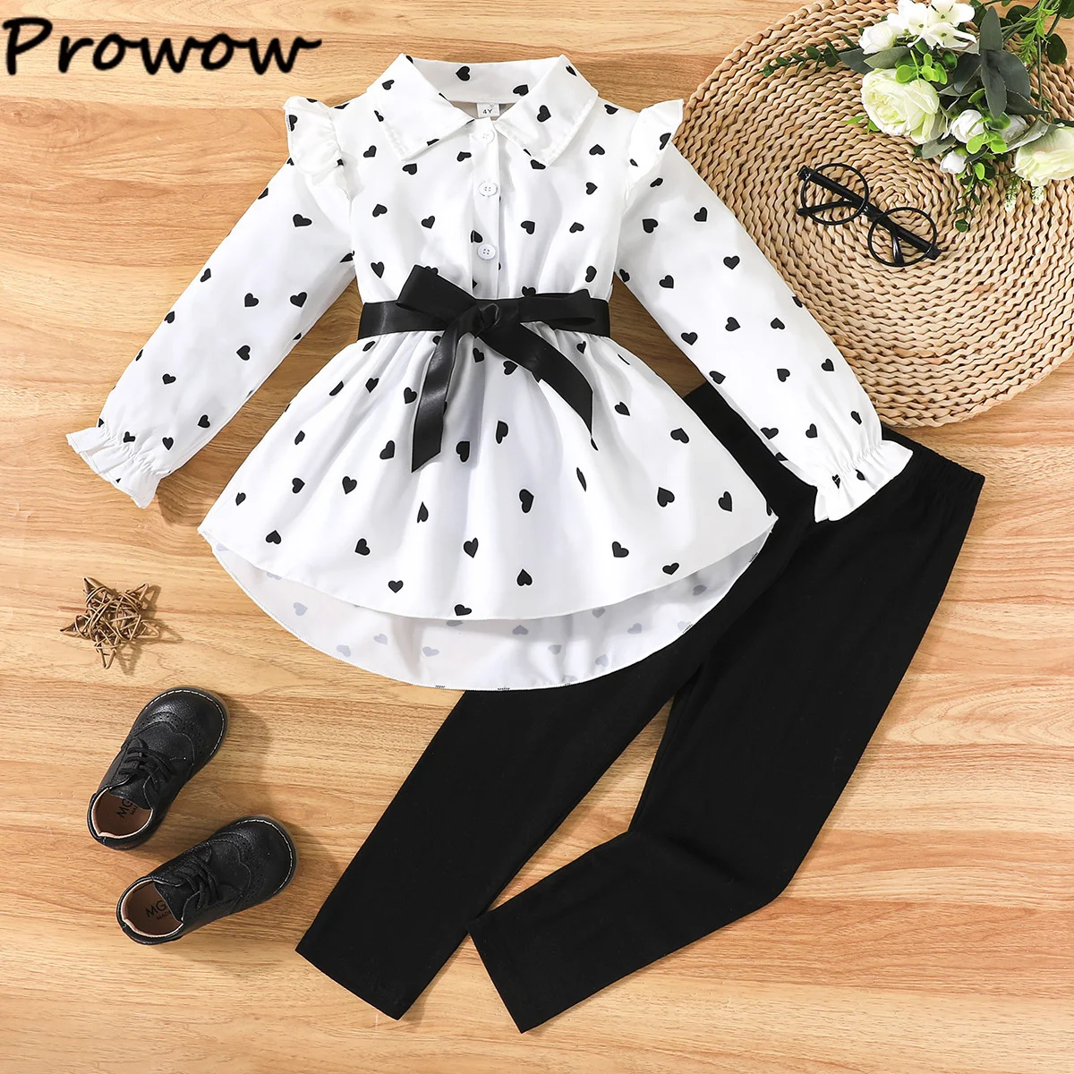 Prowow 4-7Y Children's Clothing Girls Outfit Sets Allover Heart Printed Belted Shirts and Black Pants 3pcs Elegant Set For Girls
Prowow 4-7Y Children's Clothing Girls Outfit Sets Allover Heart Printed Belted Shirts and Black Pants 3pcs Elegant Set For Girls