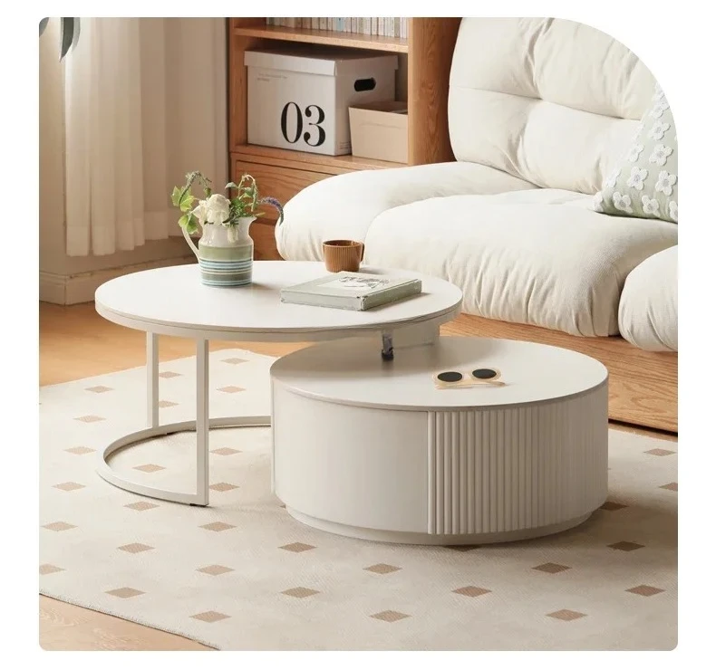 Solid wood coffee table white cream wind small apartment round simple combination tea table
Solid wood coffee table white cream wind small apartment round simple combination tea table