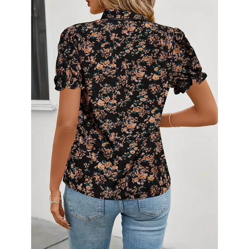 Elegant Floral Print Tie Front Short Sleeve Blouse Women,% Polyester Woven Shirt, Spring/Summer Adult Casual Wear
Elegant Floral Print Tie Front Short Sleeve Blouse Women,% Polyester Woven Shirt, Spring/Summer Adult Casual Wear