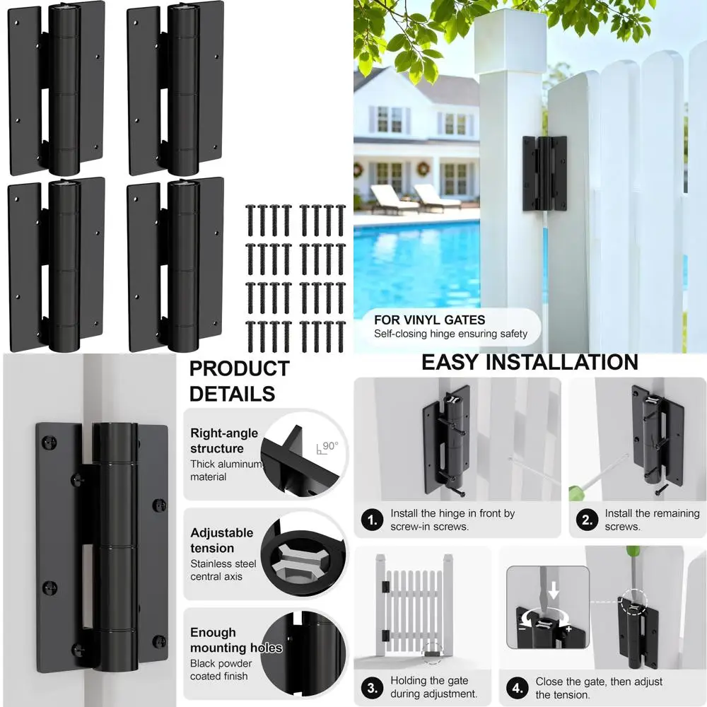 Matte Black 8-Pack Auto-Closing Hinges, 5-3/4 for Commercial Doors, Adjustable, Suitable for Gates and Metal Fencing
Matte Black 8-Pack Auto-Closing Hinges, 5-3/4 for Commercial Doors, Adjustable, Suitable for Gates and Metal Fencing