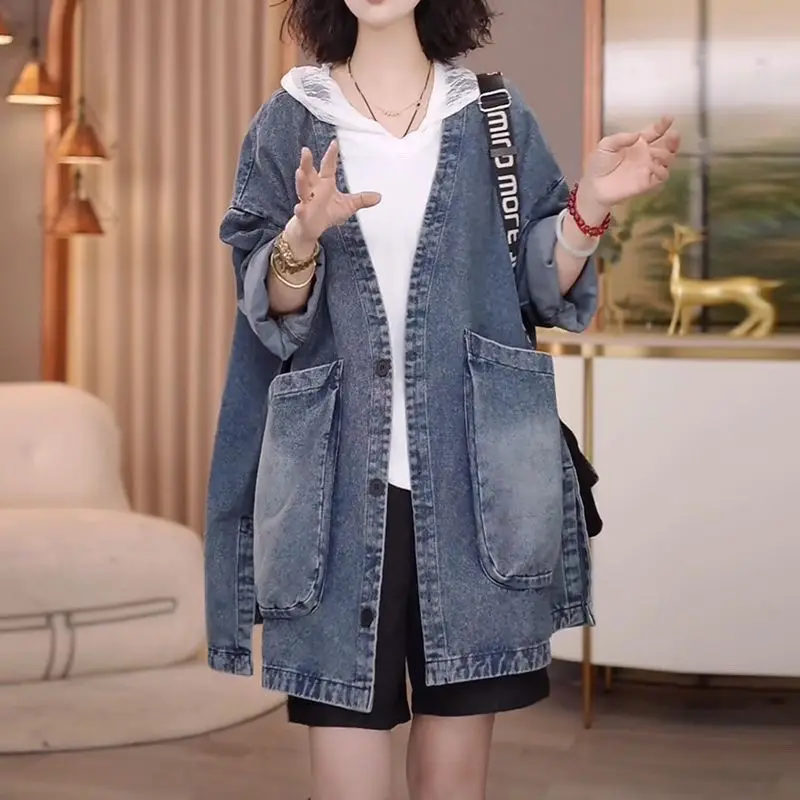 Women Medium and Long Autumn New Style Loose Light Luxury Coat Fashion Casual Large Pocket Decoration Denim Jacket
Women Medium and Long Autumn New Style Loose Light Luxury Coat Fashion Casual Large Pocket Decoration Denim Jacket