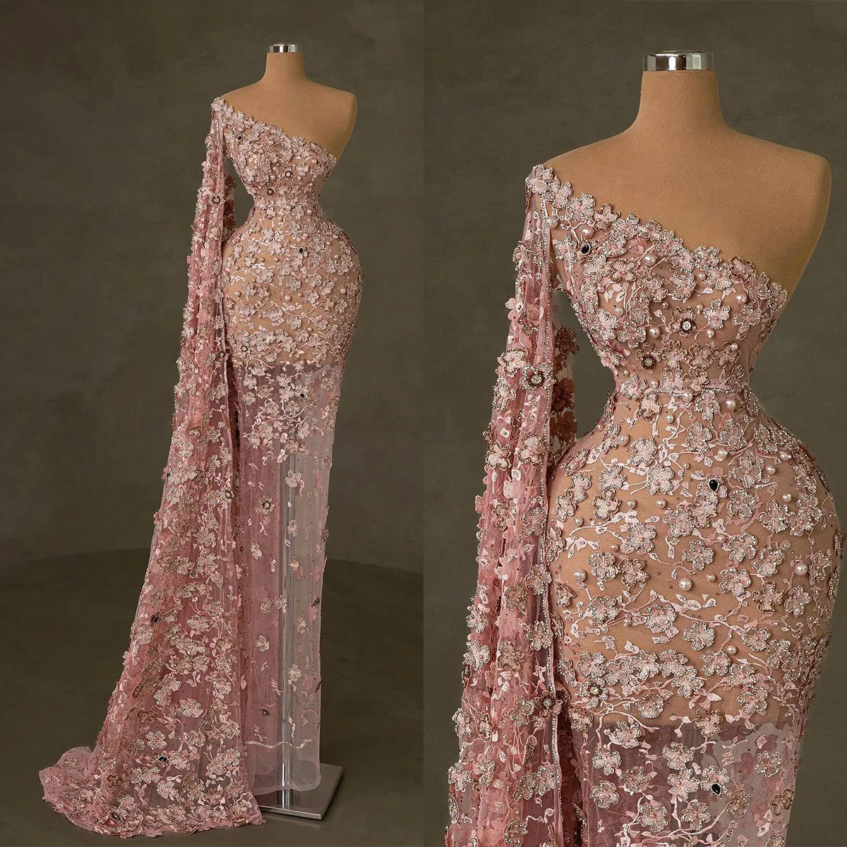 Fashion Crystal Pearls Mermaid Evening Dresses One Shoulder Lace Rhinestone Prom Gowns Dress See Through Custom Made
Fashion Crystal Pearls Mermaid Evening Dresses One Shoulder Lace Rhinestone Prom Gowns Dress See Through Custom Made