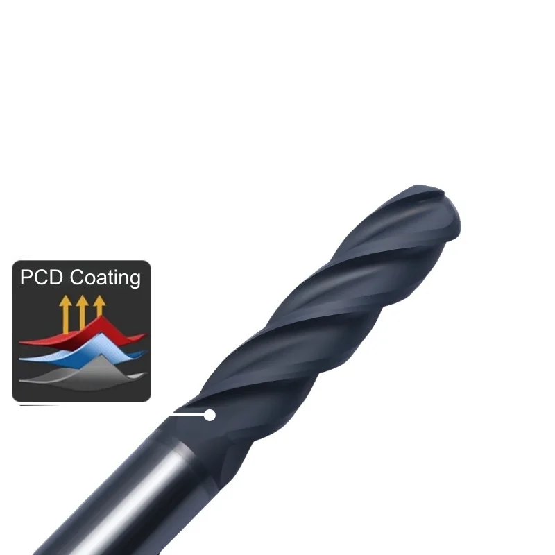 Карбидная графитовая фреза с шариковым наконечником и концевой фрезой с покрытием PCD, обработка графита, электродов, углеродных волокна 
Карбидная графитовая фреза с шариковым наконечником и концевой фрезой с покрытием PCD, обработка графита, электродов, углеродных волокна