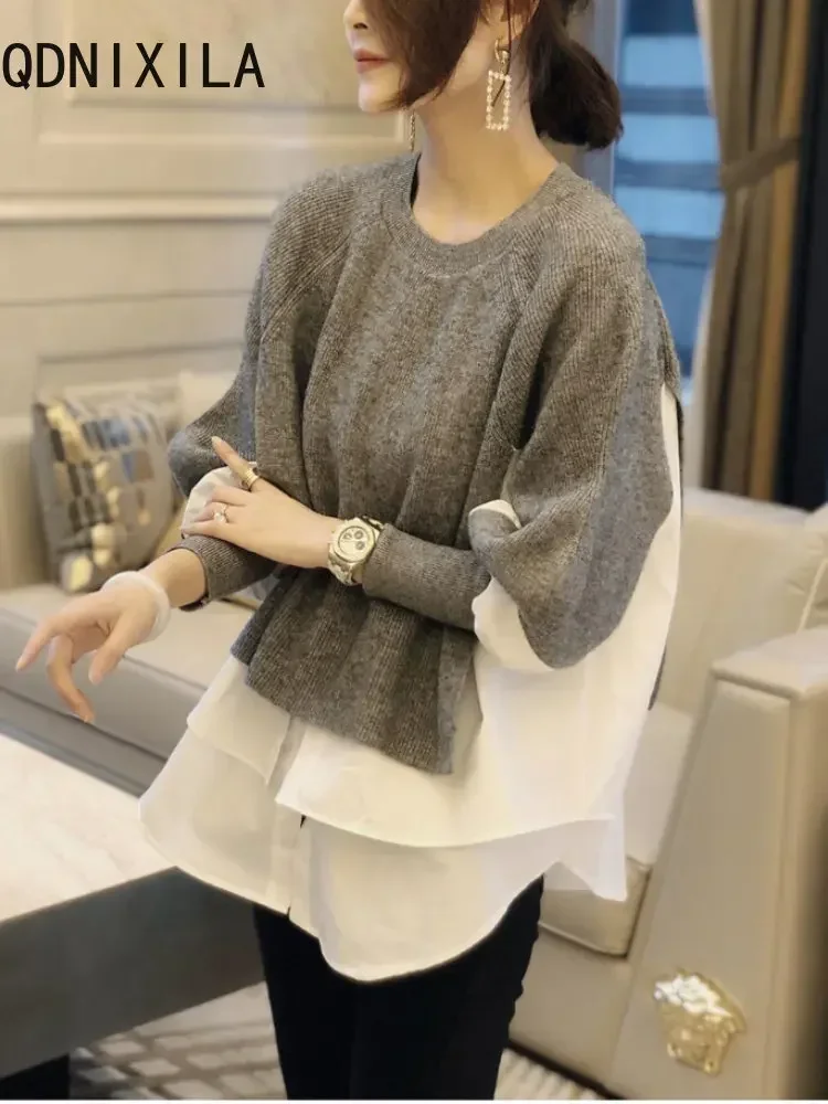 New Women's Sweater Splice Shirt Fake Two Fashionable Korean Fashion Women's Shirts Pullover Long Sleeve Top 2024 Spring Autumn
New Women's Sweater Splice Shirt Fake Two Fashionable Korean Fashion Women's Shirts Pullover Long Sleeve Top 2024 Spring Autumn